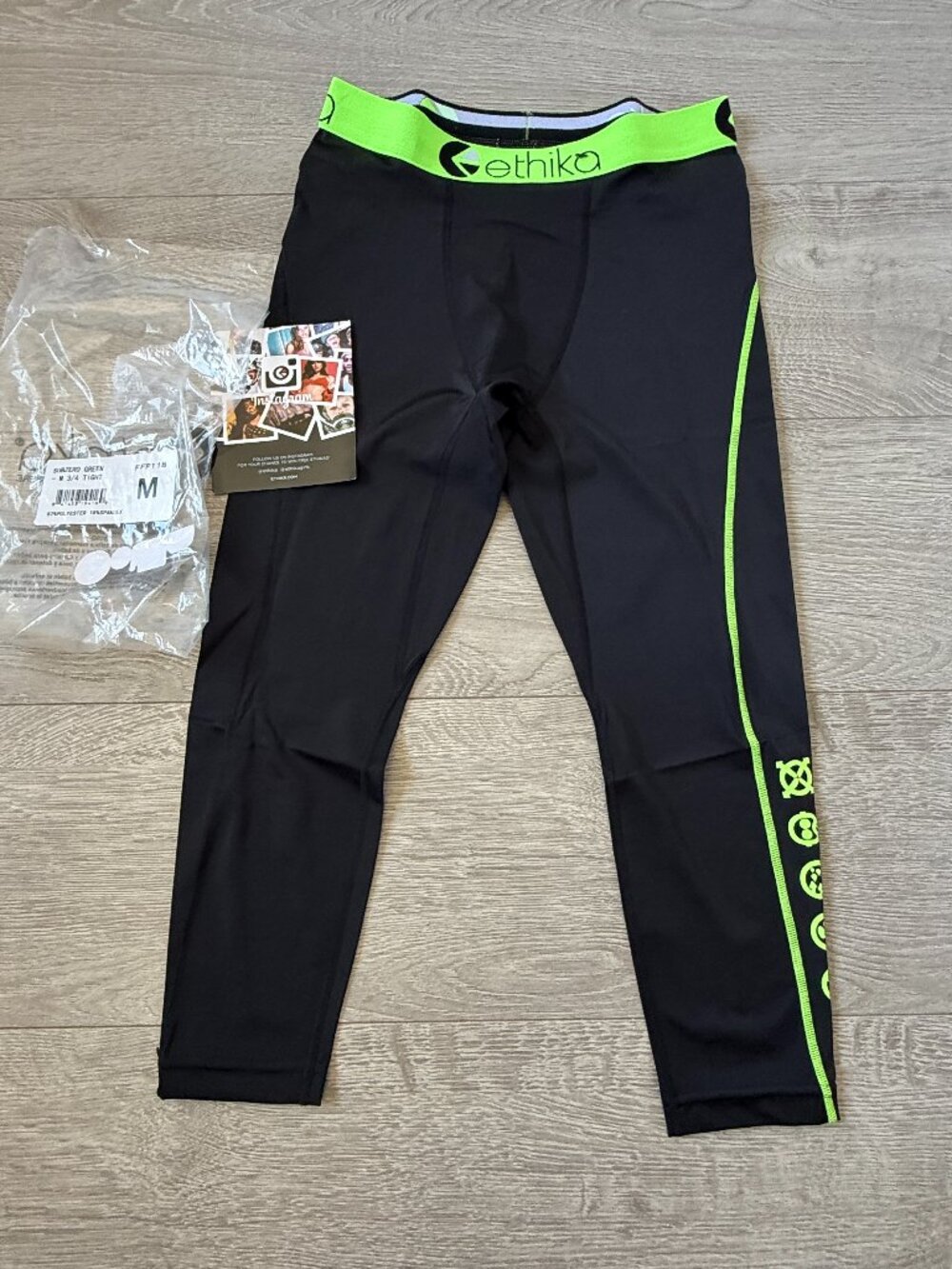 Ethika Subzero Black Neon Green 3/4 Tight M NEW
